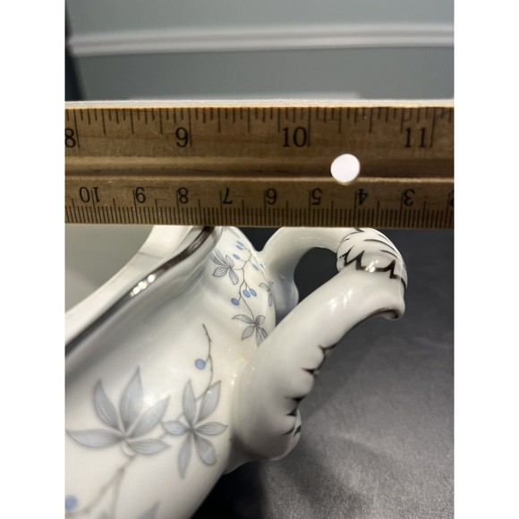 Johann Haviland Blue Flowers Gray Leaf Pattern Gravy Boat w Attached Under Plate - Picture 7 of 14